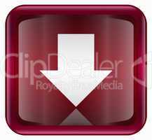 Arrow down icon red, isolated on white background