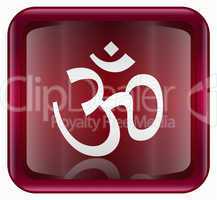Om Symbol icon red, isolated on white background