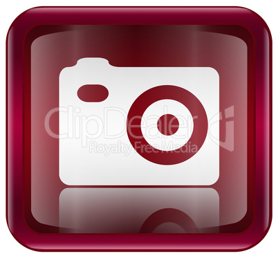 Camera icon red, isolated on white background