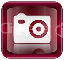 Camera icon red, isolated on white background