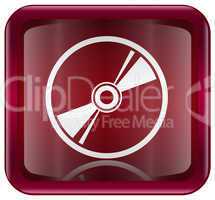 Compact Disc icon red, isolated on white background