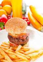 classic hamburger sandwich and fries