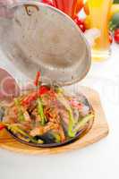 original fajita sizzling hot  on iron plate