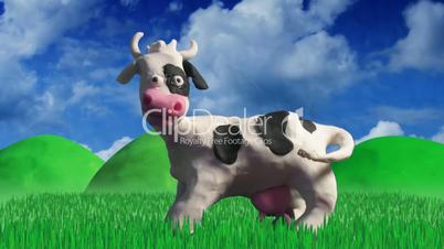 clay animation cow eating grass