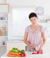 Gorgeous woman cutting vegetables