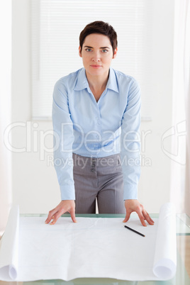 Businesswoman with a architectural plan