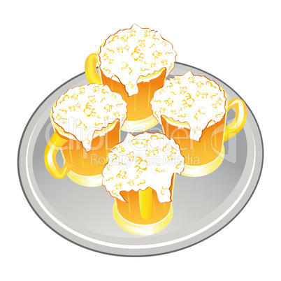Light beer mug or goblet on silver tray