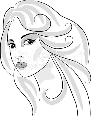 Beauty girl face sketch, woman face portrait.