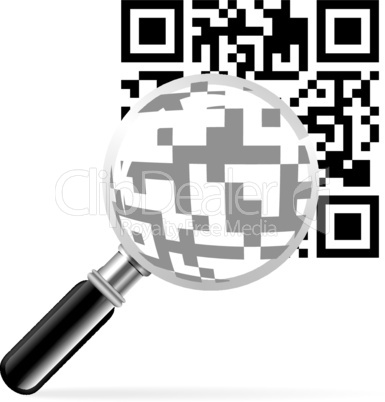 Black QR identification code with loupe illustration