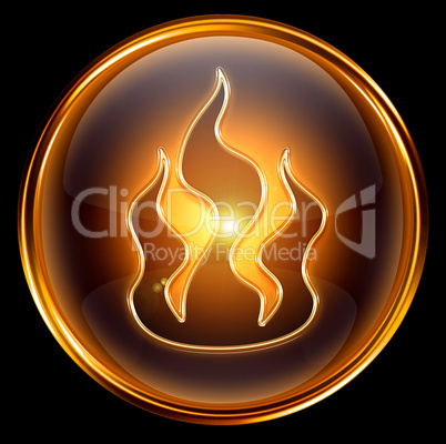 fire icon gold isolated on black background