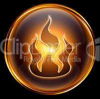 fire icon gold isolated on black background