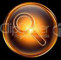magnifier icon gold, isolated on black background