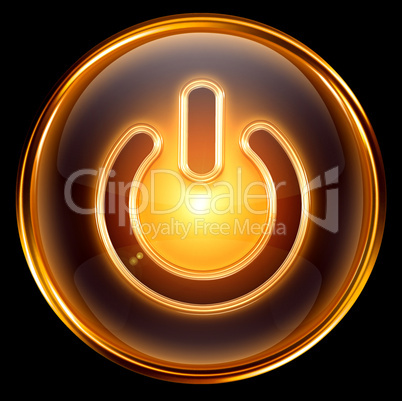 Power icon gold, isolated on black background