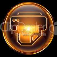 printer icon gold, isolated on white background.