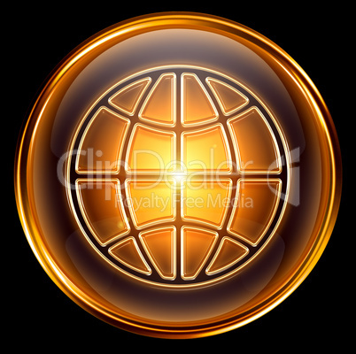 World icon gold, isolated on black background