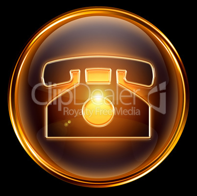 phone icon gold, isolated on black background.