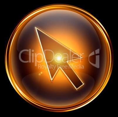 cursor icon gold, isolated on black background