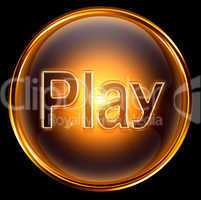 Play icon gold, isolated on black background