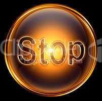 Stop icon gold, isolated on black background
