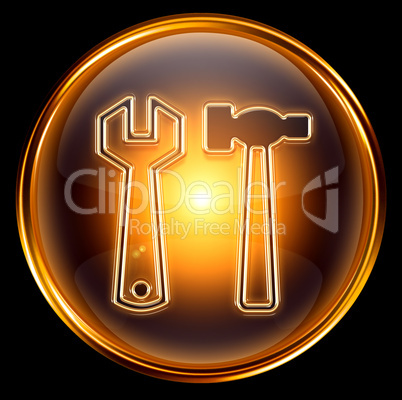 Tools icon gold, isolated on black background