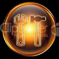 Tools icon gold, isolated on black background