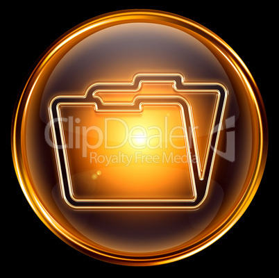 Folder icon gold, isolated on black background