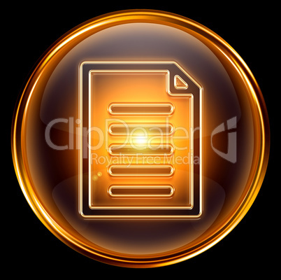 Document icon gold, isolated on black background