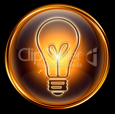Bulb icon gold, isolated on black background