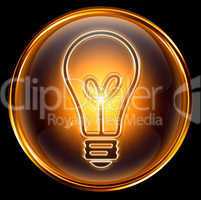 Bulb icon gold, isolated on black background