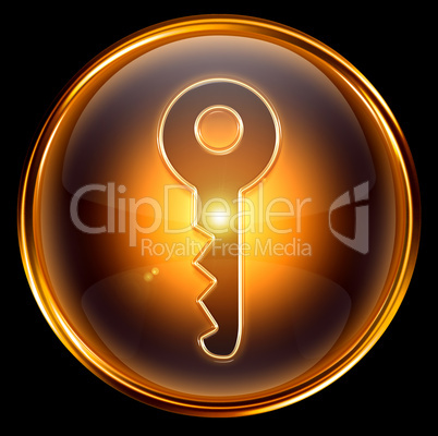 Key icon gold, isolated on black background