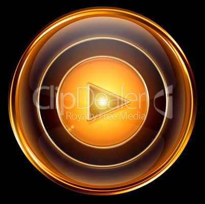 Play icon gold, isolated on black background