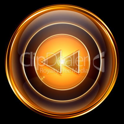 Rewind Back icon gold, isolated on black background