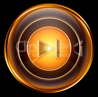 Rewind Forward icon gold, isolated on black background