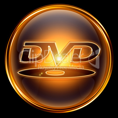 DVD icon gold, isolated on black background