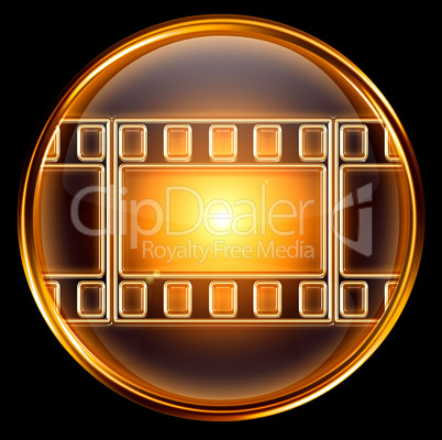 video icon gold, isolated on black background