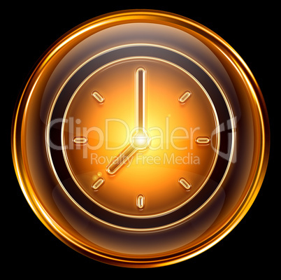 clock icon gold, isolated on black background