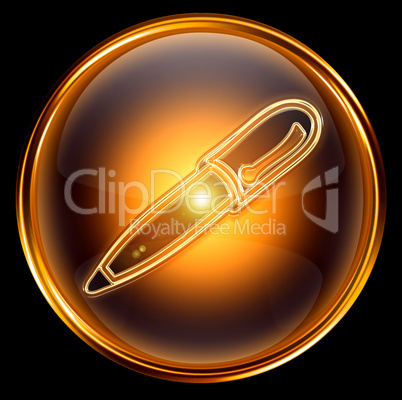 pen icon gold, isolated on black background