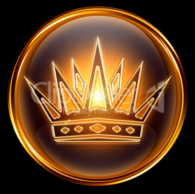 Crown icon gold, isolated on black background