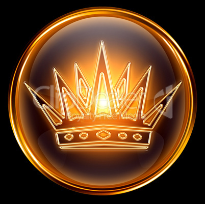 Crown icon gold, isolated on black background