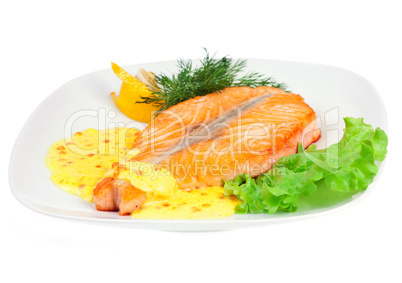 Tasty fillet of a salmon on a white