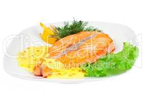 Tasty fillet of a salmon on a white