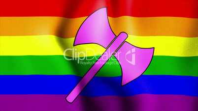 waving rainbow flag labrys sign