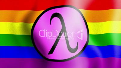 waving rainbow flag lambda sign