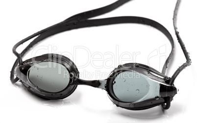 Goggles for swimming with water drops