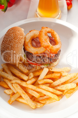 classic hamburger sandwich and fries