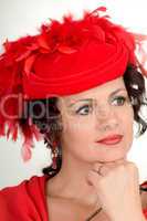 woman is in red hat