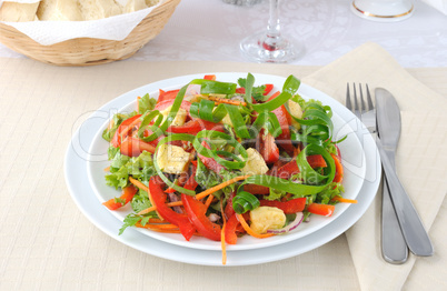 Vegetable salad with grilled cheese