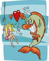 Fish in love and girl