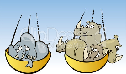 Elephant and rhinos on balance