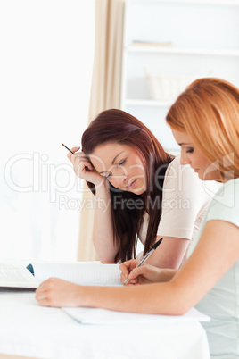 Young Women sitting at a table doing their homework